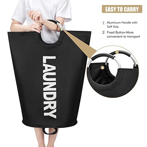 Maxsilan 90L Large Laundry Basket Bag, Collapsible Tall Hamper, Black | Freestanding tall laundry bag &amp; foldable washing basket. Large capacity clothes storage bin with durable sturdy handles