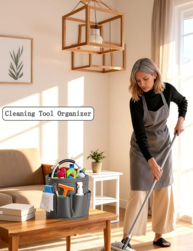 CIHTL Cleaning Caddy with Handle, for Cleaning Supplies Organizer Bucket | Foldable Storage Tote with 6 Pockets,17L Large Capacity Basket for Household Organizer,Laundry Room,Bathroom &amp; Home