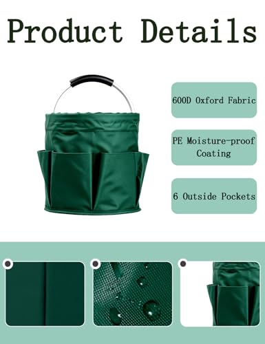 CIHTL Cleaning Caddy with Handle, for Cleaning Supplies Organizer Bucket | Foldable Storage Tote with 6 Pockets,17L Large Capacity Basket for Household Organizer,Laundry Room,Bathroom &amp; Home
