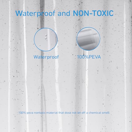 EHZNZIE Clear Black Shower Curtain Liner 72x72, PEVA Waterproof Bath Curtain, No Chemical Smell, 3 Weighted Magnets, Durable with Rustproof Metal Grommets