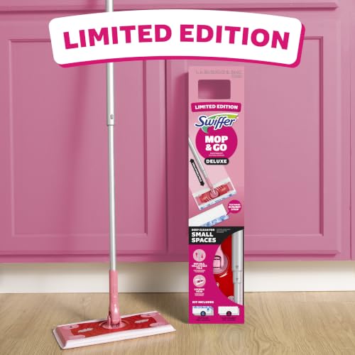 Swiffer Sweep and Mop Deluxe, Limited Edition Pink, 2-in-1 Floor Mopping and Sweeping Kit, Multi-Surface Kit for Floor Cleaning, Includes 1 Sweeper, 5 Heavy Duty Dry Cloths, 3 Heavy Duty Wet Cloths