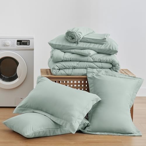 Love's cabin Queen Comforter Set, 7 Pieces Bed in a Bag, Aqua | OEKO-TEX Certified, All-Season, 1 Down-Alternative Comforter + 1 Flat &amp; Fitted Sheets + 2 Pillowcases + 2 Pillow Shams