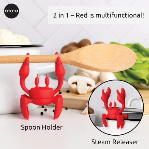 OTOTO 2 in 1 Silicone Spoon Rest &amp; Steam Releaser - Large Spoon Holder for Stove Top - Unique and Useful Gift for Cooking - Heat Resistant Utensil Rest, Kitchen Gadgets, Red Gift (Red the Crab)