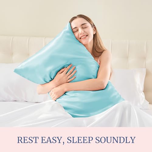 BEDELITE Satin Pillowcases, Standard Size 20x26 Inch, Blue, Set of 2 | Similar to Silk Pillow Cases, Soft and Cooling, Reduces Friction, Gentle on Hair and Skin, Envelope Closure, Women Men Gift