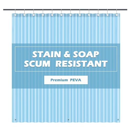 EHZNZIE Clear Blue Shower Curtain Liner 72x72, PEVA Waterproof Bath Curtain, No Chemical Smell, 3 Weighted Magnets, Durable with Rustproof Metal Grommets