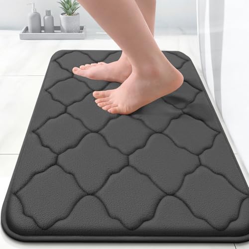 OLANLY Memory Foam Bath Mat Rug 24x16, Ultra Soft Bathroom Rugs, Black | Thick Absorbent Carpet, Non-Slip Backing, Machine Washable, for Bathroom Floor, Tub, Shower and Home Decor Accessories
