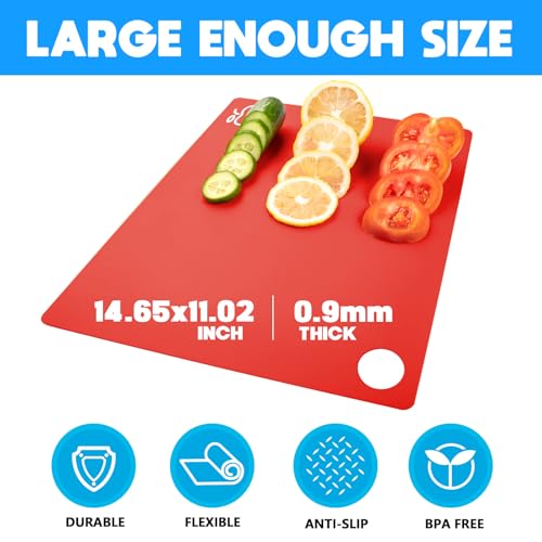GoodLuck 4 Pieces Flexible Cutting Boards with Hanging Hole, BPA Free Plastic Cutting Boards for Kitchen, Non Slip Cutting Mat for Meat and Vegetables