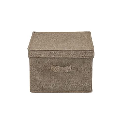 Household Essentials Large Storage Box with Lid in Breathable Canvas and Convenient Handle, Latte Brown, Set of 2