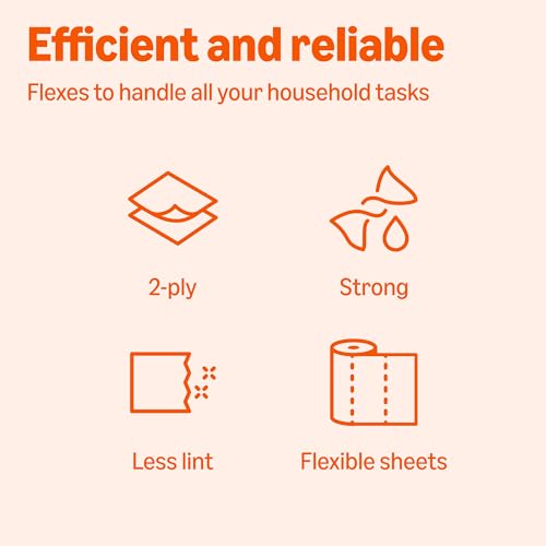 Amazon Basics 2-Ply Flex-Sheets Paper Towels, 2-Pack, 150 Sheets per Roll, 2 Basics Rolls = 6 Regular Rolls, for Everyday Use, Spills and Messes