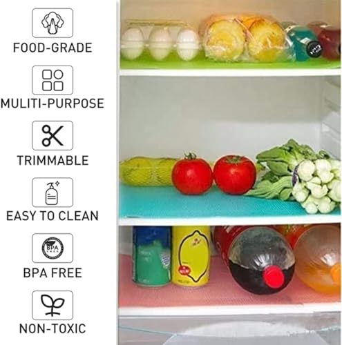 Aiosscd 7 PCS Shelf Mats Refrigerator Liners Washable Refrigerator Pads Fridge Mats Drawer Placemats Home Kitchen Gadgets Accessories Organization for Top Freezer(2green+2pink+3blue)