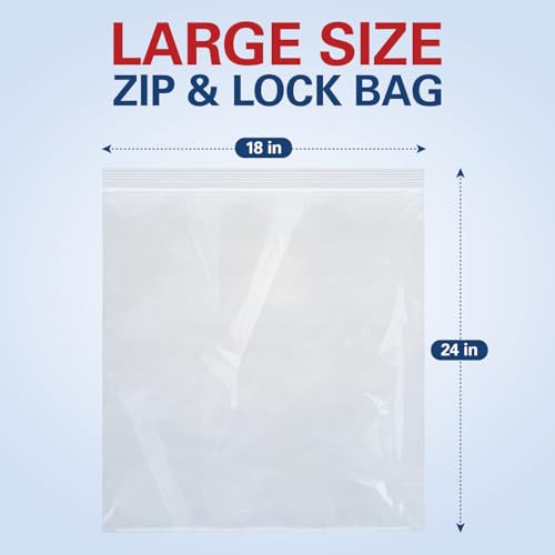 Clearly Elegant Clear Plastic Zipper Bags, 18"x24" Pack of Plastic Bag with Zipper, Ideal Large Zip Bags for Food, Storing Clothes, Blankets and Household Items (Pack Of 10)