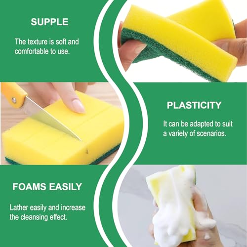 24 Pack Kitchen Cleaning Sponges,Scrub Sponges | Non-Scratch Scrub Dish Sponge Safe on Non-Stick Cookware,Stink-Free Cleaning Supplies for Pots, Pans
