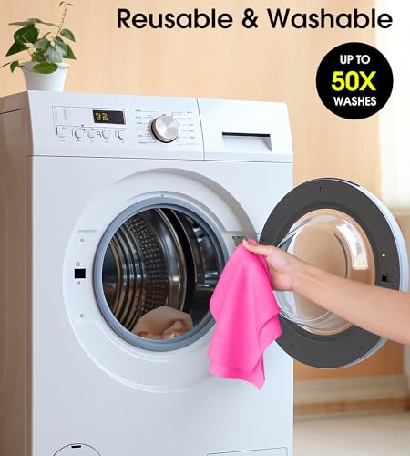 KitchLife Microfiber Cleaning Cloth Roll - Tear-Away Reusable Microfiber Paper Towels, Lint-Free, Washable, 20 Sheets for Kitchen, Car, Dishes, and Sensitive Surfaces (Hot Pink)
