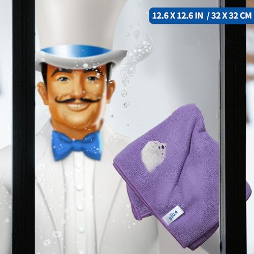 MR.SIGA Microfiber Cleaning Cloths, Streak Free Microfiber Towels, 12 Pack | All-purpose microfiber cloths, ultra absorbent, reusable household cleaning towels, Purple, 32 x 32 cm(12.6 x 12.6 inch)