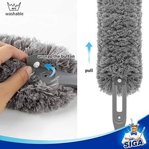 MR.SIGA Lint Free Microfiber Duster, Washable Duster for Household Cleaning | Microfiber hand duster, machine washable feather duster, dusters for cleaning, non slip handle, replaceable head