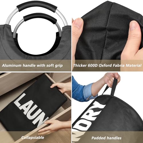 Maxsilan 90L Large Laundry Basket Bag, Collapsible Tall Hamper, Black | Freestanding tall laundry bag &amp; foldable washing basket. Large capacity clothes storage bin with durable sturdy handles