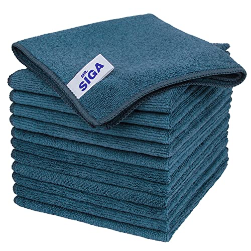 MR.SIGA Microfiber Cleaning Cloths, Streak Free Microfiber Towels, 12 Pack | All-purpose microfiber cloths, ultra absorbent, reusable household cleaning towels, Light Teal, 32 x 32 cm(12.6 x 12.6 inch)