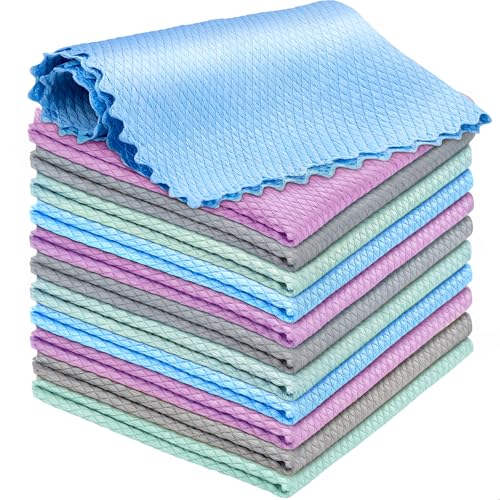 Niveaya 12 Pack Reusable Fish Scale Cloth, Microfiber Glass Cleaning Cloth | Quick Drying Polishing Cloth, Streak Free Lint Free Cleaning Rags for Glass Kitchen Window , Nano Cloth Magic Cleaning Towels
