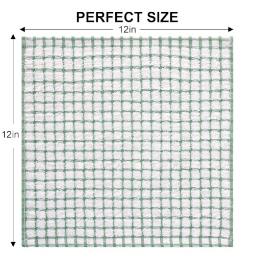 Kitinjoy Cotton 8 Pack Terry Kitchen Dish Cloths, Grass Green | 12 x 12 Inches Super Soft and Absorbent Dish Rags, Quick Drying Dish towels for Washing Dishes