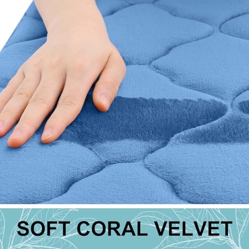 OLANLY Memory Foam Bath Mat Rug 30x20, Ultra Soft Bathroom Rugs, Blue | Thick Absorbent Carpet, Non-Slip Backing, Machine Washable, for Bathroom Floor, Tub, Shower and Home Decor Accessories