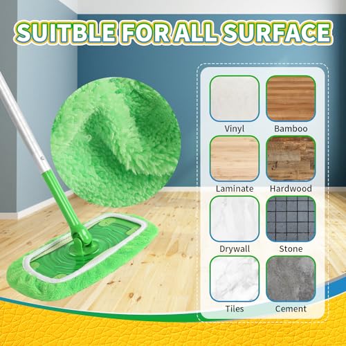 3-Pack Reusable Washable Chenille Mop Pads, Microfiber Dry Wet Refills | Compatible with Swiffer Sweeper, for Pet Hair Dust Floor Cleaning, Replacement Mopping Cloths (Mop Not Included)