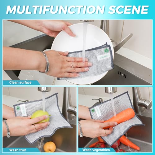 12pcs Upgrade 3-Layer Non-Scratch Steel Wool Dish Rags for Washing Dishs | Wet &amp; Dry Clening, Effortlessly Strips Stuck-on Grime, Great for Cookware, Sinks, Dishes and Stove tops 7.87“ x 7.87”