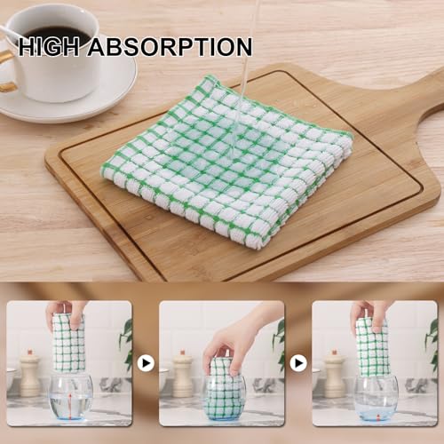 Kitinjoy Cotton 8 Pack Terry Kitchen Dish Cloths, Green | 12 x 12 Inches Super Soft and Absorbent Dish Rags, Quick Drying Dish towels for Washing Dishes