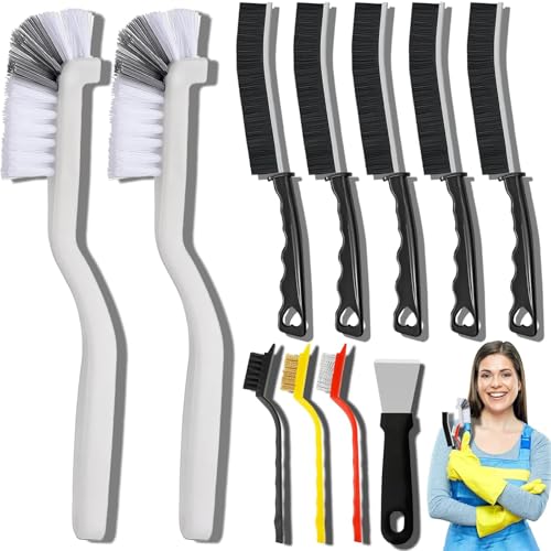 Dfacio 11Pcs Crevice Cleaning Brush Set,Multi-Purpose Cleaning Supplies | Hard Bristle Brush for Deep Cleaning Kitchen, Bathroom, Corner, Grout, Sink, Teapot, Bottle, Blender or Tight Spaces