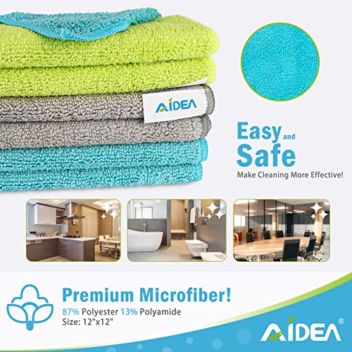 AIDEA Microfiber Cleaning Cloth-12PK, Microfiber Towels for Cars 12"x12" | Absorbent Cleaning Rags, Reusable Microfiber Towels Lint-Free, Dish Rags Streak-Free for Home /Kitchen /Window (Multicolor)