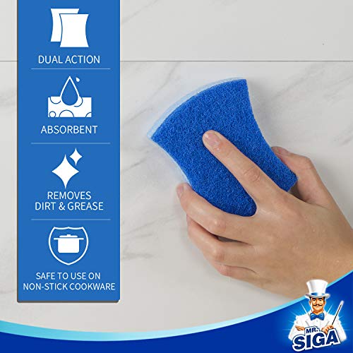 MR.SIGA Non-Scratch Cellulose Scrub Sponge, Dual-Sided Dish Sponge, 12 Pack | Dishwashing sponge for non stick cookware, scratch free dish sponges, kitchen sponges, cellulose sponges, sponges for dishes