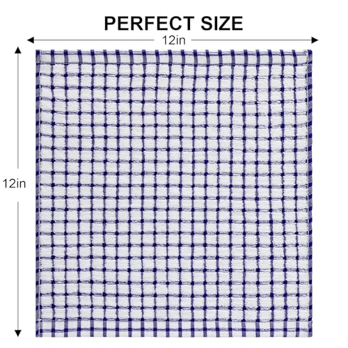 Kitinjoy Cotton 8 Pack Terry Kitchen Dish Cloths, Blue | 12 x 12 Inches Super Soft and Absorbent Dish Rags, Quick Drying Dish towels for Washing Dishes