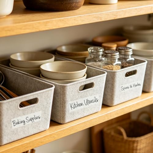 GOMAKERER 240 Pcs Home Organization Labels, 53 Designs Clear Script Storage ID Stickers Household Container Storage Label for Kitchen Bathroom Laundry Home Storage Organization Supplies