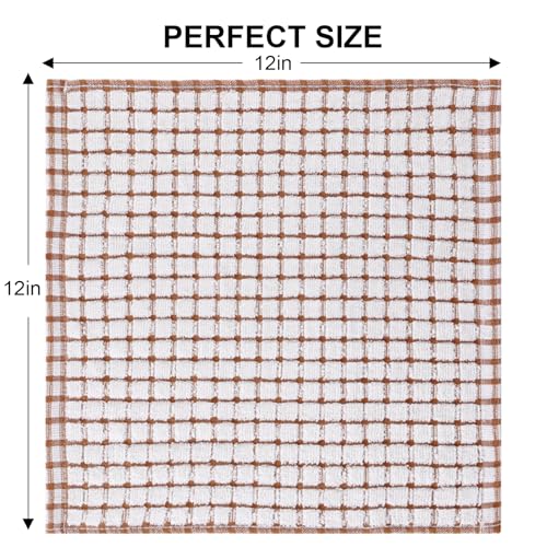 Kitinjoy Cotton 8 Pack Terry Kitchen Dish Cloths, Brown | 12 x 12 Inches Super Soft and Absorbent Dish Rags, Quick Drying Dish towels for Washing Dishes