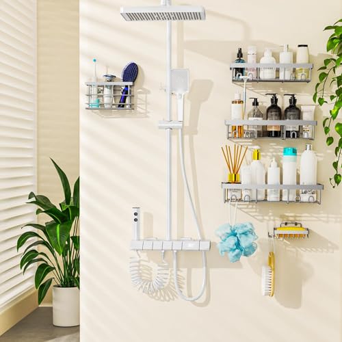 Moforoco Adhesive Shower Caddy Organizer Shelves Rack - 5 Pack Corner Bathroom Storage Organization, Home &amp; Kitchen Decor Inside RV Accessories, Hanging First Apartment Household Camper Essentials