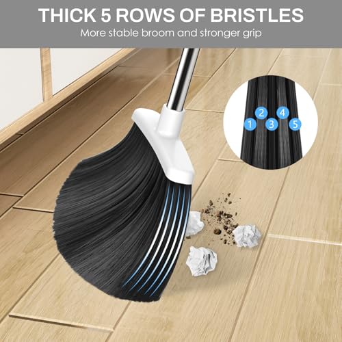 EZKEY Broom and Dustpan Set for Home, 51-in Long Adjustable Handle Angle Broom and Dustpan Combo Set with Dust Pan Teeth to Clean Hair for Home Kitchen Office Lobby Floor Garden (Black&amp;White)