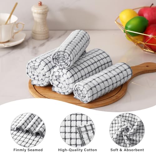 Kitinjoy Cotton 8 Pack Terry Kitchen Dish Cloths, Grey | 12 x 12 Inches Super Soft and Absorbent Dish Rags, Quick Drying Dish towels for Washing Dishes