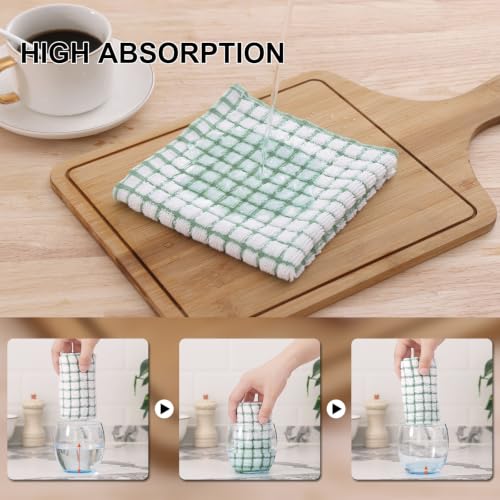 Kitinjoy Cotton 8 Pack Terry Kitchen Dish Cloths, Grass Green | 12 x 12 Inches Super Soft and Absorbent Dish Rags, Quick Drying Dish towels for Washing Dishes
