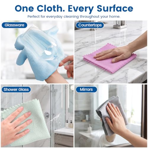 Niveaya 24 Pack Reusable Fish Scale Cloth, Microfiber Glass Cleaning Cloth | Quick Drying Polishing Cloth, Streak Free Lint Free Cleaning Rags for Glass Kitchen Window , Nano Magic Cleaning Towels