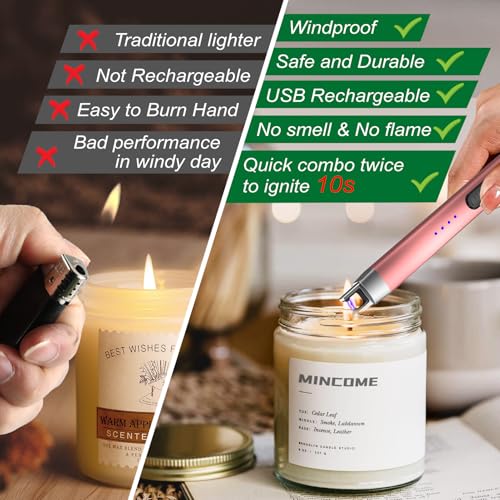MINCOME Candle Lighter, Rechargeable Windproof Flameless Electric Lighter | Upgraded Plasma Arc Lighter with Safety Lock, LED Power Display,Safety Switch, for Candle,Grill,BBQ,Camping,Gas Stove