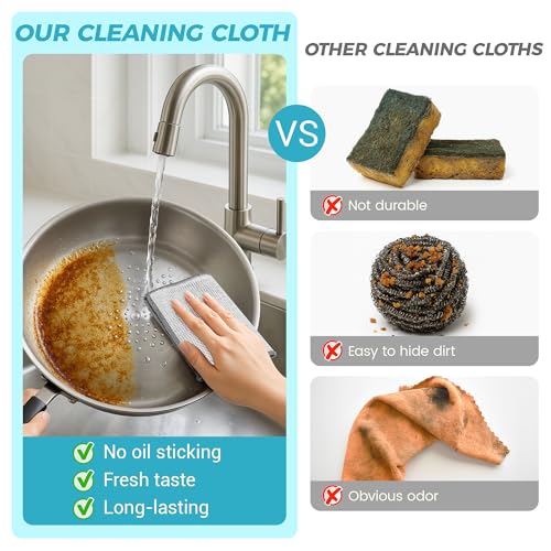 12pcs Upgrade 3-Layer Non-Scratch Steel Wool Dish Rags for Washing Dishs | Wet &amp; Dry Clening, Effortlessly Strips Stuck-on Grime, Great for Cookware, Sinks, Dishes and Stove tops 7.87“ x 7.87”