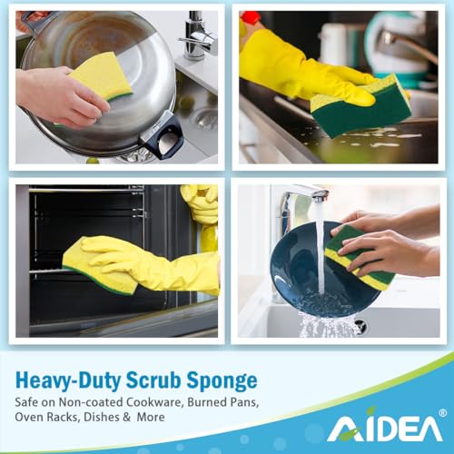 AIDEA Sponges Kitchen, 9Count, Dish Sponges, Heavy-Duty Scrub Sponge | Kitchen Sponge for Non-Coated Cookware, Scrubbing Power for Tough Messes, Cleaning Sponge for Kitchen, Bathroom, Household