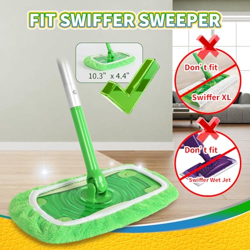 3-Pack Reusable Washable Chenille Mop Pads, Microfiber Dry Wet Refills | Compatible with Swiffer Sweeper, for Pet Hair Dust Floor Cleaning, Replacement Mopping Cloths (Mop Not Included)