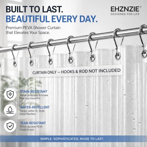 EHZNZIE Crystal Clear Shower Curtain Liner 72x72, PEVA Waterproof Bath Curtain, No Chemical Smell, 3 Weighted Magnets, Durable with Rustproof Metal Grommets