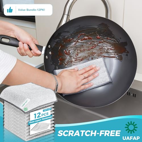 12pcs Upgrade 3-Layer Non-Scratch Steel Wool Dish Rags for Washing Dishs | Wet &amp; Dry Clening, Effortlessly Strips Stuck-on Grime, Great for Cookware, Sinks, Dishes and Stove tops 7.87“ x 7.87”
