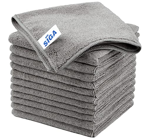 MR.SIGA Microfiber Cleaning Cloths, Streak Free Microfiber Towels, 12 Pack | All-purpose microfiber cloths, ultra absorbent, reusable household cleaning towels, Gray, 32 x 32 cm(12.6 x 12.6 inch)