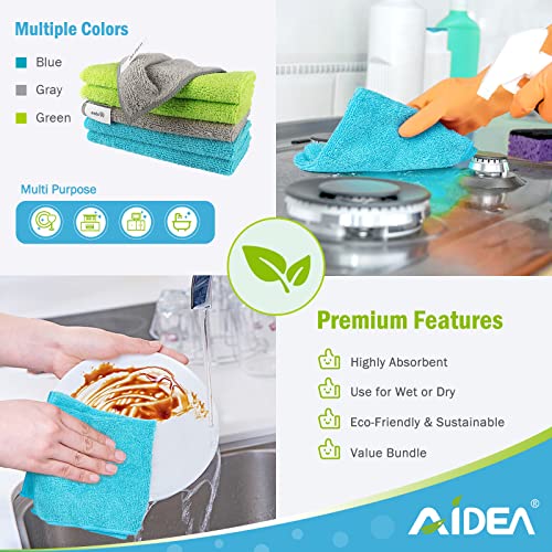 AIDEA Microfiber Cleaning Cloth-12PK, Microfiber Towels for Cars 12"x12" | Absorbent Cleaning Rags, Reusable Microfiber Towels Lint-Free, Dish Rags Streak-Free for Home /Kitchen /Window (Multicolor)