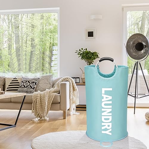 Maxsilan 90L Large Laundry Basket Bag, Collapsible Tall Hamper, Light Blue | Freestanding tall laundry bag &amp; foldable washing basket. Extra large clothes storage bin with durable sturdy handles