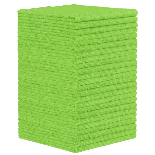 Orighty Microfiber Cleaning Cloth - 24 Pack, Green Cleaning Rags 12x11 inch | Microfiber Towels for Cars, Highly Absorbent Household Cleaning Supplies, Reusable Lint Free Cloths for House, Kitchen