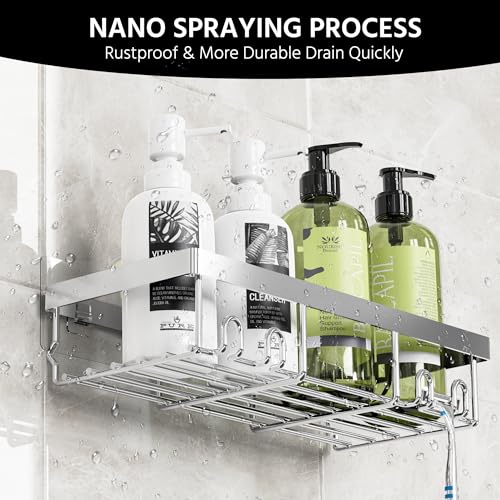 Moforoco 3-Pack Shower Caddy Basket Shelf with Soap Holder, No Drilling Traceless Adhesive Shower Wall Shelves, Rustproof Black Bathroom Shower Storage Organizer