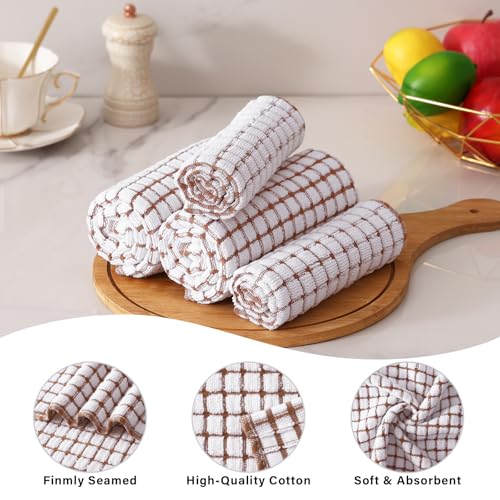 Kitinjoy Cotton 8 Pack Terry Kitchen Dish Cloths, Brown | 12 x 12 Inches Super Soft and Absorbent Dish Rags, Quick Drying Dish towels for Washing Dishes